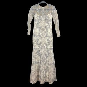 Tadashi Shoji Long Sleeve Lace Gown Ivory Silver Size 2 Formal Evening Event